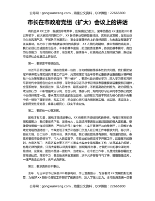 市长在市政府党组（扩大）会议上的讲话（2）