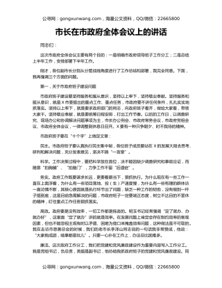 市长在市政府全体会议上的讲话（3）