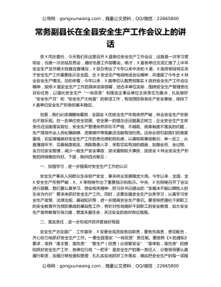 常务副县长在全县安全生产工作会议上的讲话