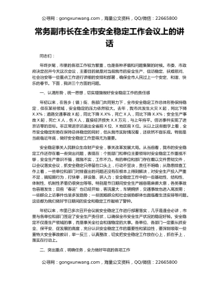常务副市长在全市安全稳定工作会议上的讲话
