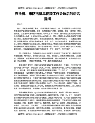 在全省、市防汛抗旱视频工作会议后的讲话提纲