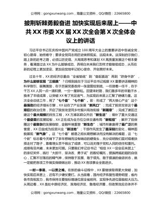 披荆斩棘勇毅奋进 加快实现后来居上——中共XX市委XX届XX次全会第X次全体会议上的讲话