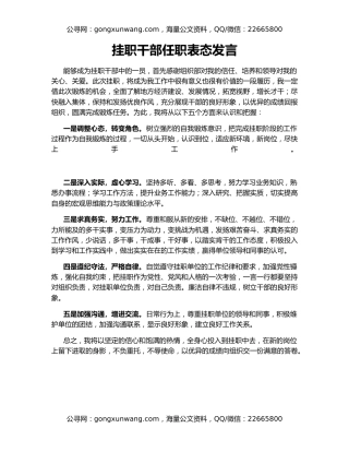 挂职干部任职表态发言