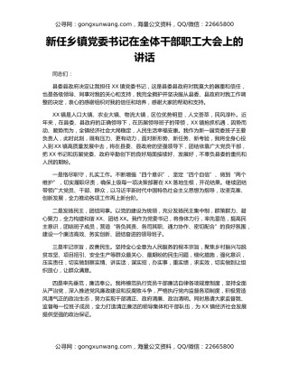 新任乡镇党委书记在全体干部职工大会上的讲话