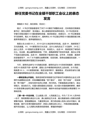 新任党委书记在全镇干部职工会议上的表态发言