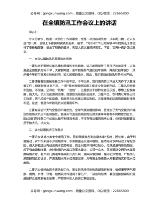 在全镇防汛工作会议上的讲话