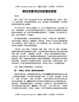 新任市委书记任职表态发言