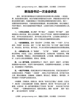 新当选书记一次全会讲话