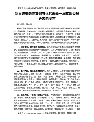 新当选机关党支部书记代表新一届支部委员会表态发言