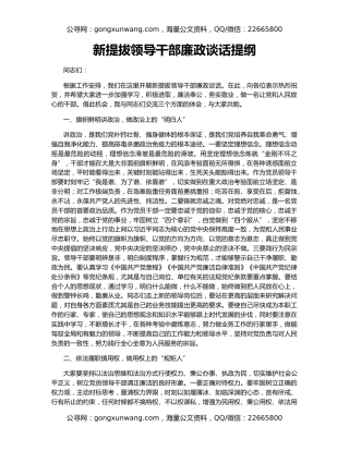 新提拔领导干部廉政谈话提纲