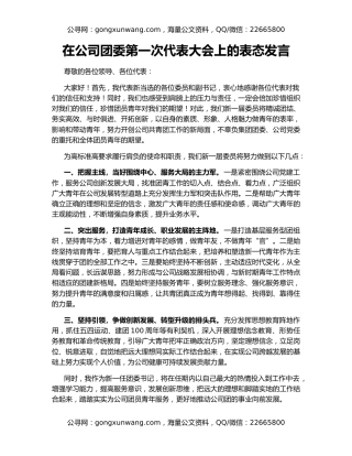 在公司团委第一次代表大会上的表态发言