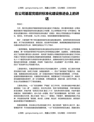 在公司基层党组织标准化建设推进会上的讲话
