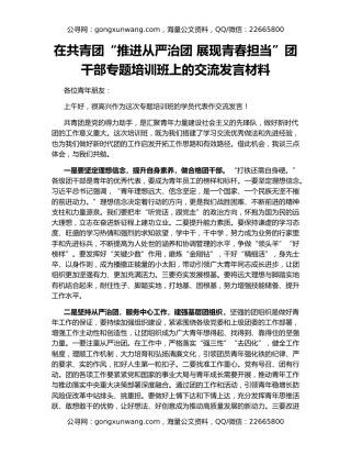 在共青团“推进从严治团 展现青春担当”团干部专题培训班上的交流发言材料