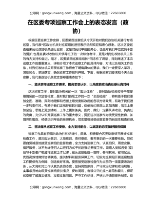 在区委专项巡察工作会上的表态发言（政协）