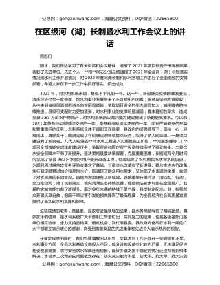 在区级河（湖）长制暨水利工作会议上的讲话