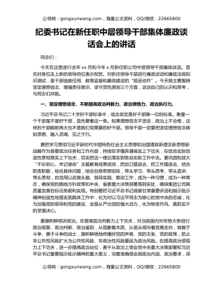 纪委书记在新任职中层领导干部集体廉政谈话会上的讲话