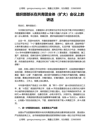 组织部部长在共青团全体（扩大）会议上的讲话