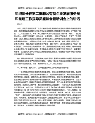 组织部长在第二批非公有制企业发展服务员和党建工作指导员座谈会暨培训会上的讲话
