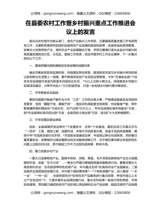 在县委农村工作暨乡村振兴重点工作推进会议上的发言