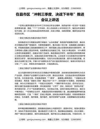 在县市区“冲刺三季度，决战下半年”推进会议上讲话