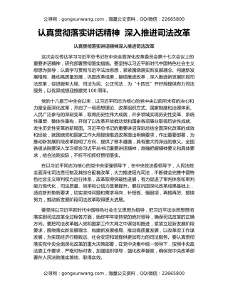 认真贯彻落实讲话精神  深入推进司法改革
