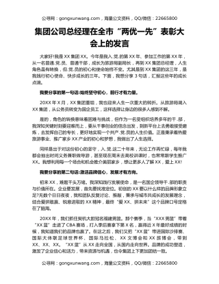 集团公司总经理在全市“两优一先”表彰大会上的发言