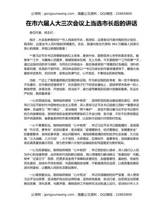 在市六届人大三次会议上当选市长后的讲话