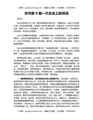 在市委X届一次全会上的讲话