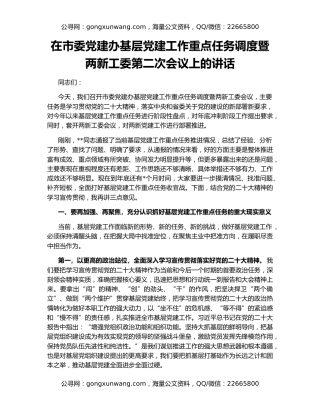 在市委党建办基层党建工作重点任务调度暨两新工委第二次会议上的讲话