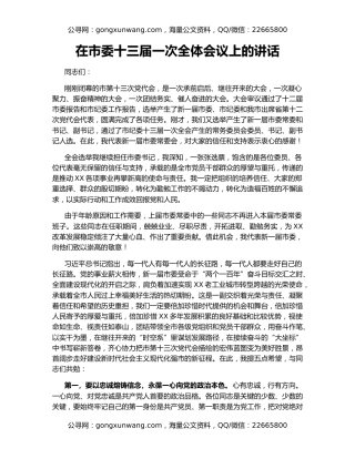 在市委十三届一次全体会议上的讲话
