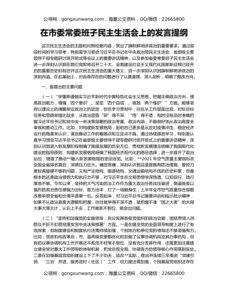 在市委常委班子民主生活会上的发言提纲