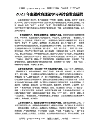 2023年主题教育理论学习研讨会发言提纲