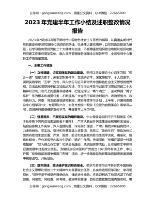 2023年党建半年工作小结及述职整改情况报告