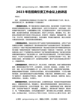 2023年在招商引资工作会议上的讲话