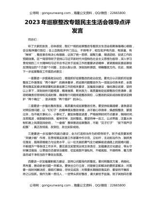 2023年巡察整改专题民主生活会领导点评发言