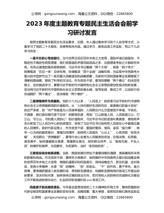 2023年度主题教育专题民主生活会会前学习研讨发言