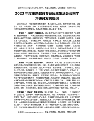 2023年度主题教育专题民主生活会会前学习研讨发言提纲