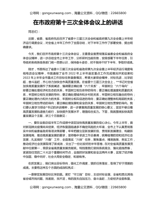 在市政府第十三次全体会议上的讲话