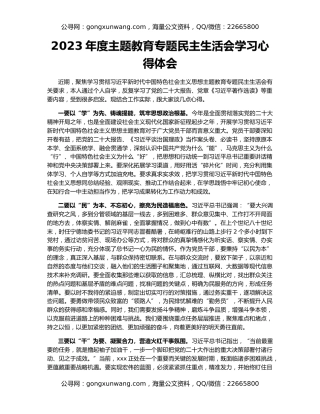 2023年度主题教育专题民主生活会学习心得体会