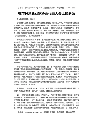 在市民营企业家协会代表大会上的讲话
