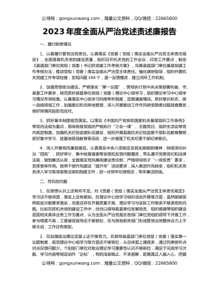 2023年度全面从严治党述责述廉报告