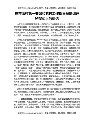 在市派村第一书记和农村工作指导员培训开班仪式上的讲话