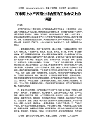 在市海上水产养殖业综合整治工作会议上的讲话