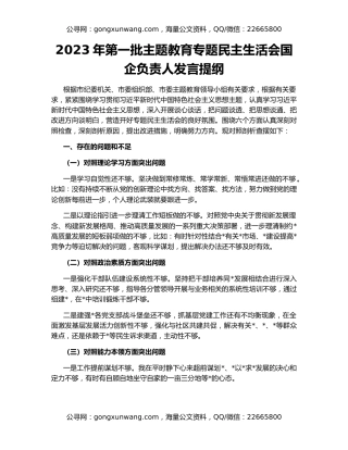 2023年第一批主题教育专题民主生活会国企负责人发言提纲