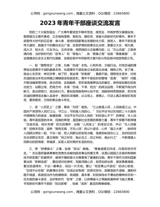 2023年青年干部座谈交流发言