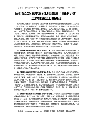 在市级公安夏季治安打击整治“百日行动”工作推进会上的讲话