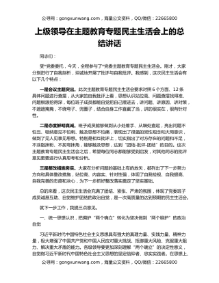 上级领导在主题教育专题民主生活会上的总结讲话