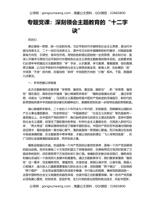 专题党课：深刻领会主题教育的“十二字诀”