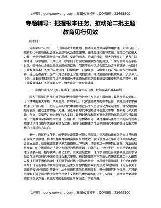 专题辅导：把握根本任务，推动第二批主题教育见行见效