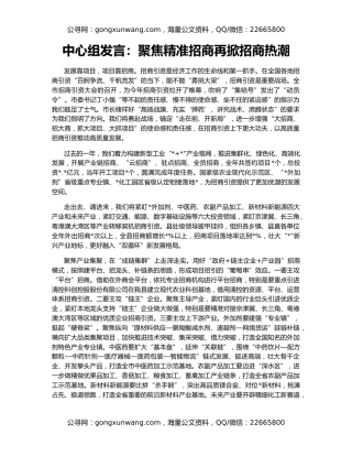中心组发言：聚焦精准招商再掀招商热潮